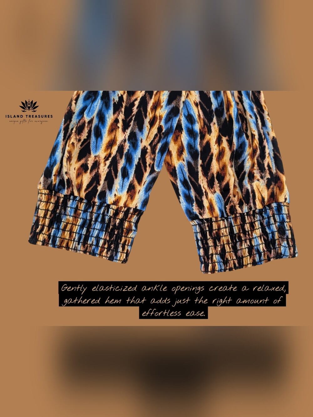 NWT Veronica M. Size XS Brown/Blue Draped Los Angeles Feather Print Jogger Pants - Picture 10 of 16